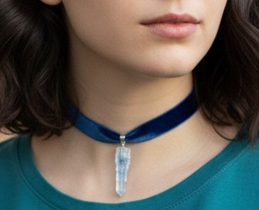 Handmade kyanite dagger and velvet choker necklace